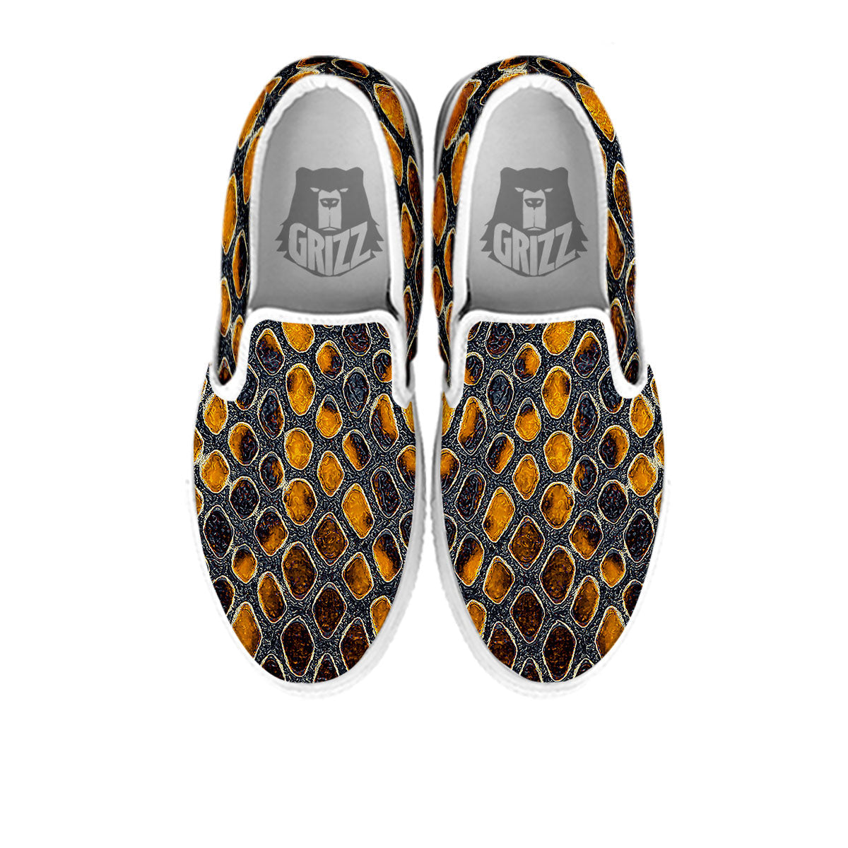 Snakeskin Yellow And Black Print White Slip On Shoes-grizzshop