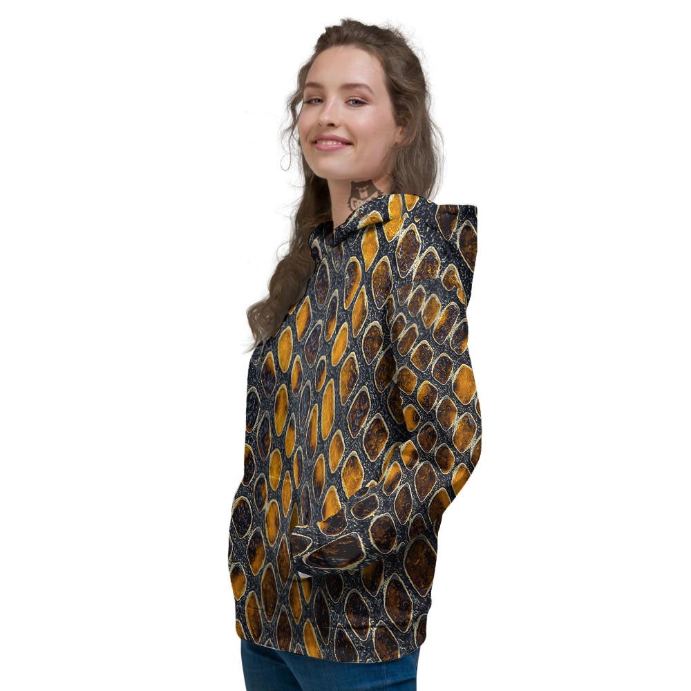 Snakeskin Yellow And Black Print Women's Hoodie-grizzshop