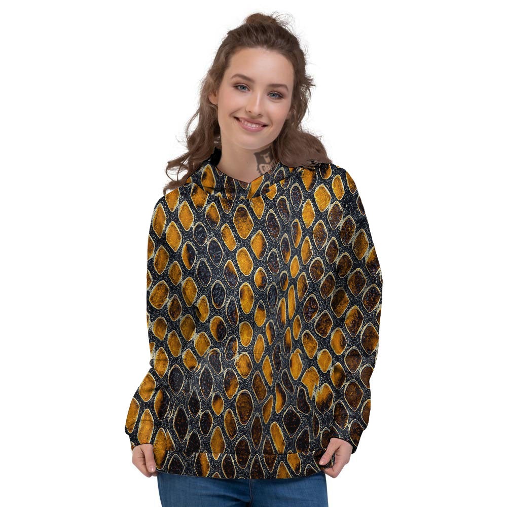 Snakeskin Yellow And Black Print Women's Hoodie-grizzshop