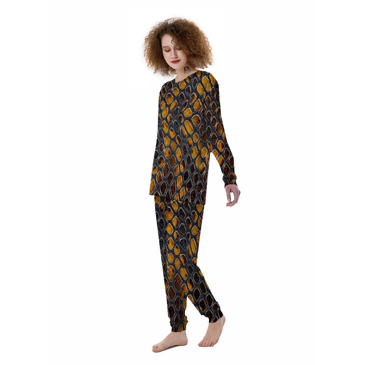Snakeskin Yellow And Black Print Women's Pajamas-grizzshop