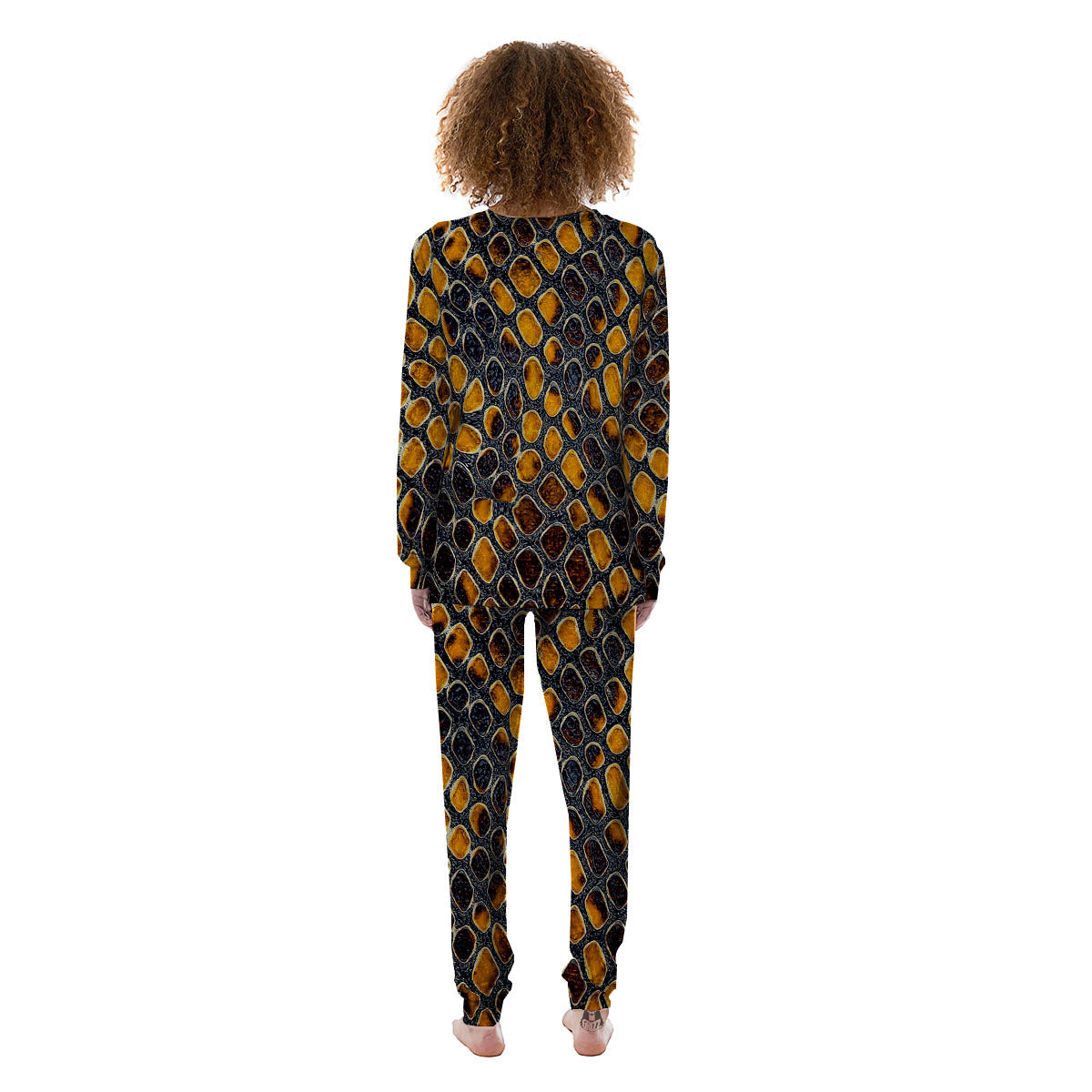 Snakeskin Yellow And Black Print Women's Pajamas-grizzshop