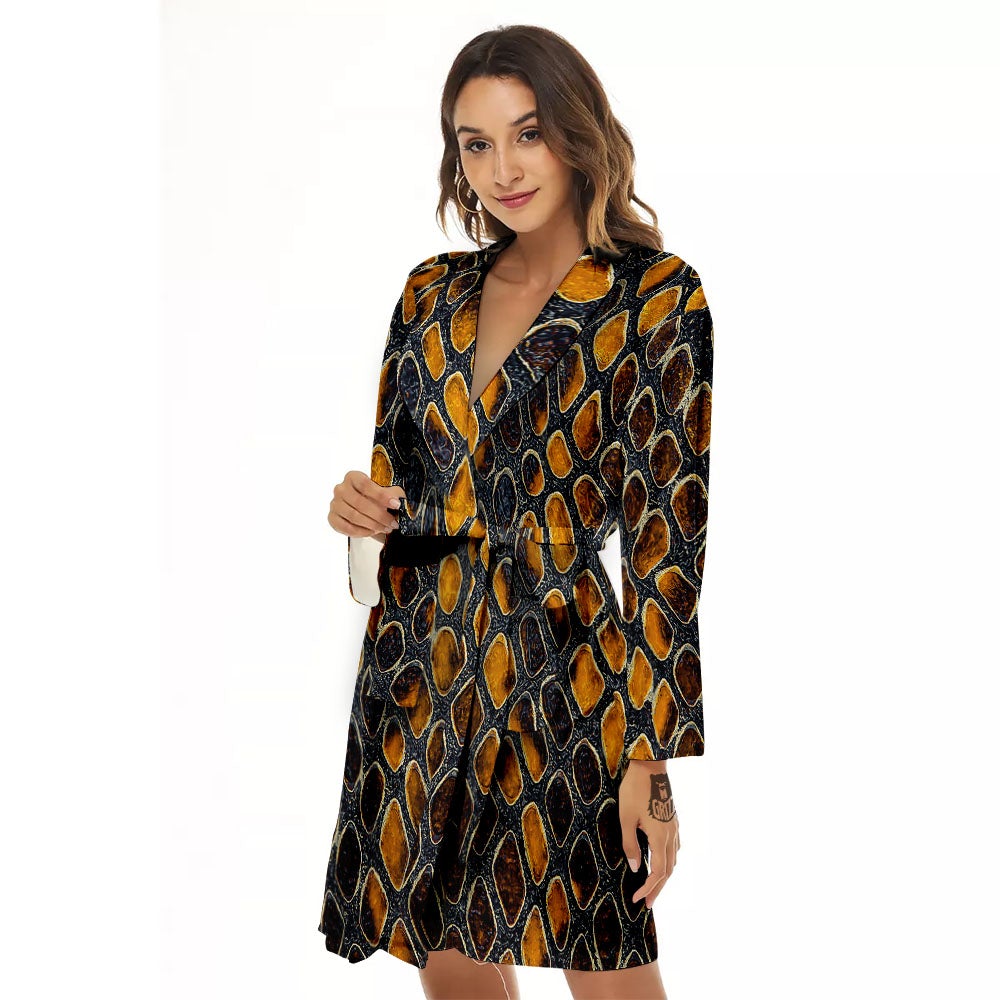 Snakeskin Yellow And Black Print Women's Robe-grizzshop