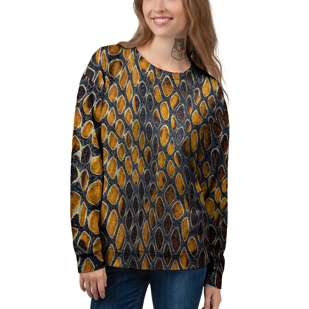 Snakeskin Yellow And Black Print Women's Sweatshirt-grizzshop