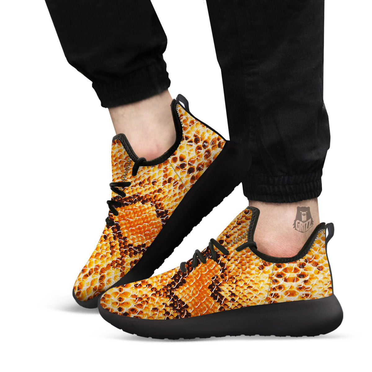 Snakeskin Yellow And Brown Print Black Athletic Shoes-grizzshop