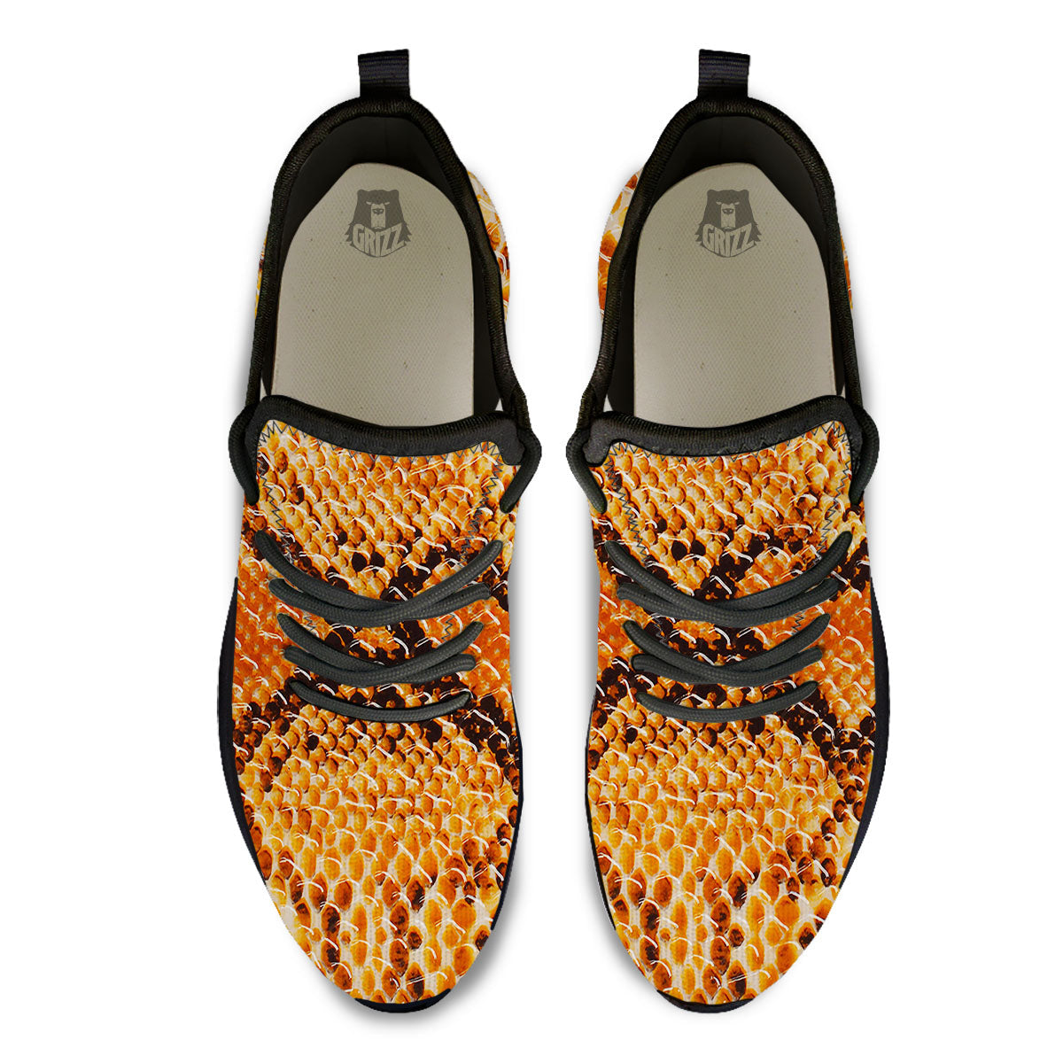 Snakeskin Yellow And Brown Print Black Athletic Shoes-grizzshop
