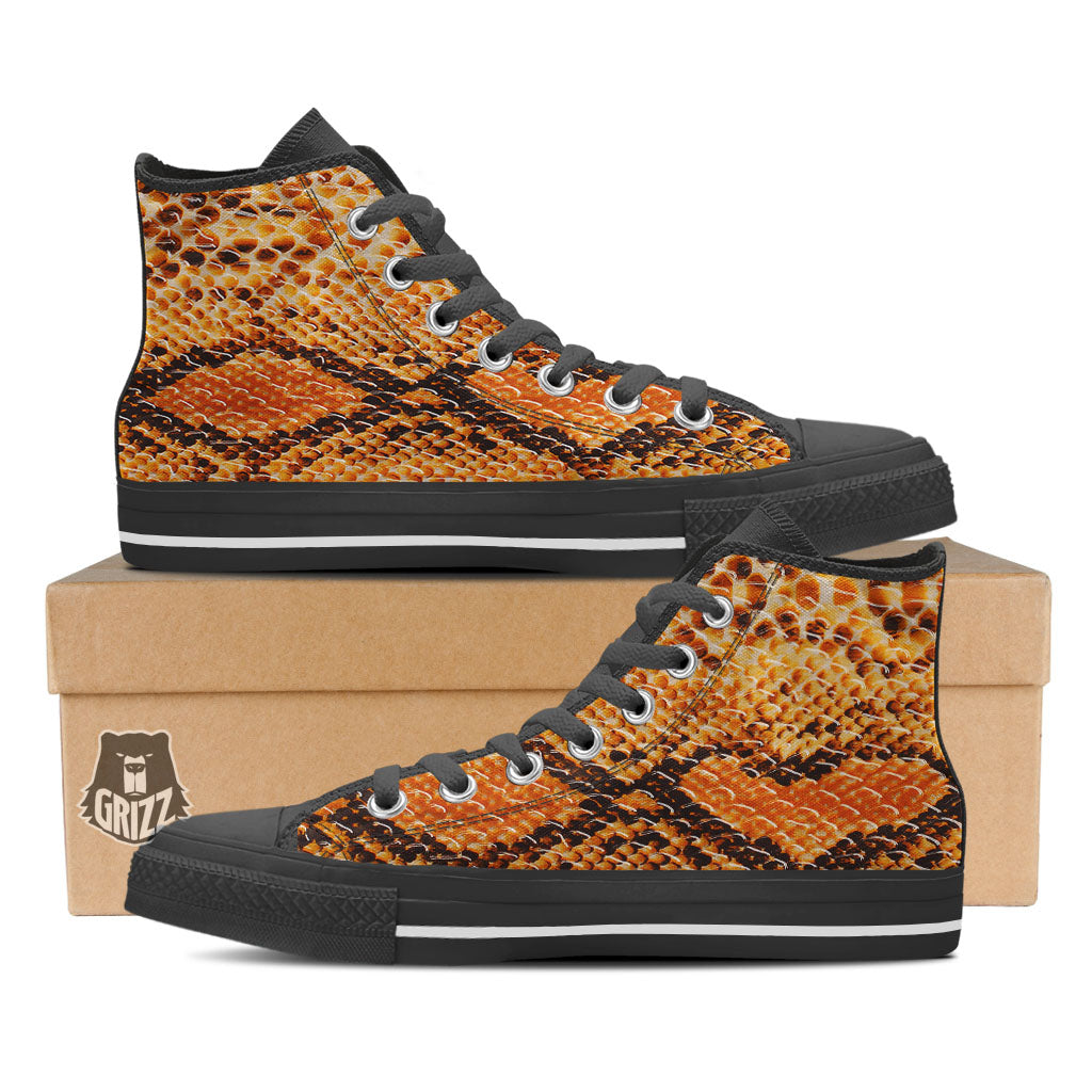 Snakeskin Yellow And Brown Print Black High Top Shoes-grizzshop