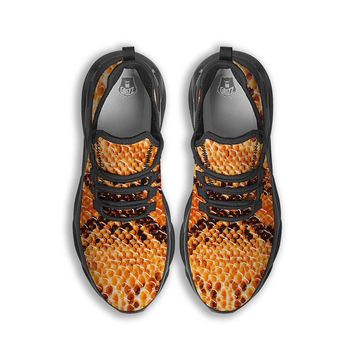 Snakeskin Yellow And Brown Print Black Running Shoes-grizzshop