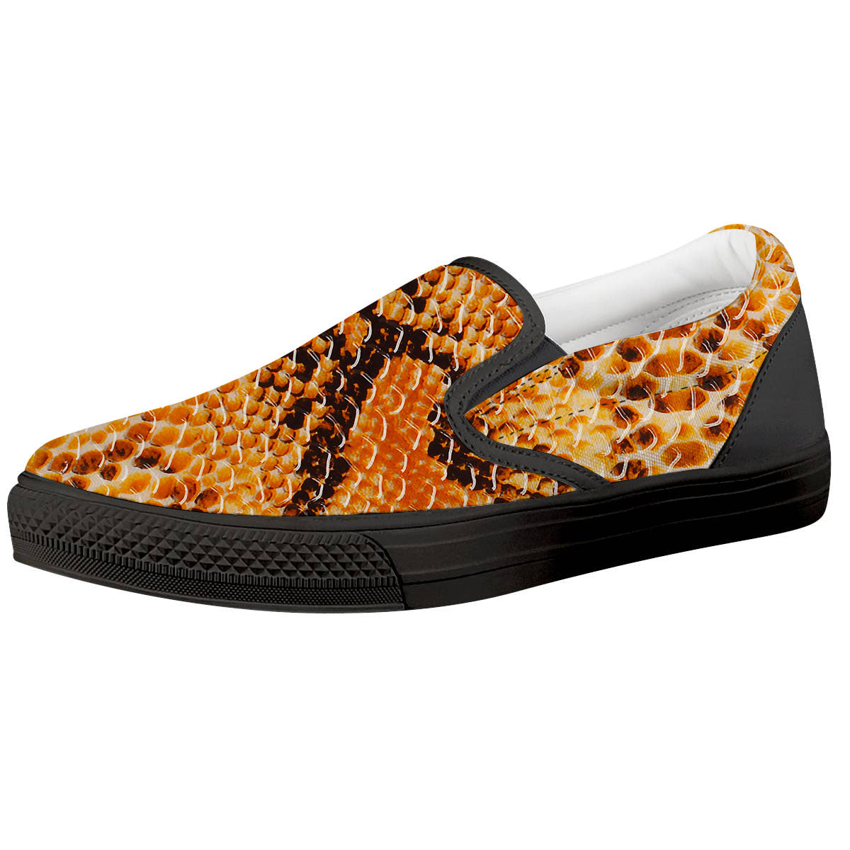 Snakeskin Yellow And Brown Print Black Slip On Shoes-grizzshop