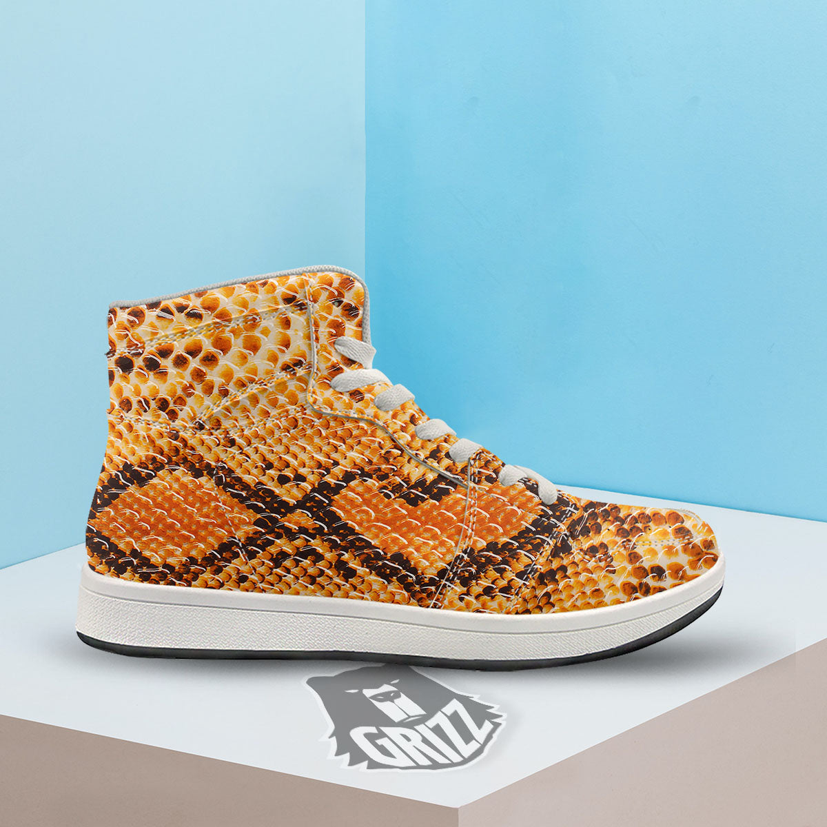Snakeskin Yellow And Brown Print High Top Sneakers-grizzshop