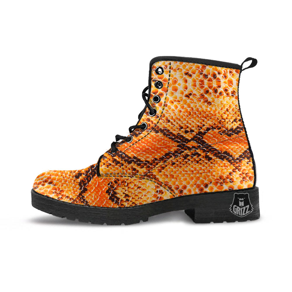 Snakeskin Yellow And Brown Print Leather Boots-grizzshop