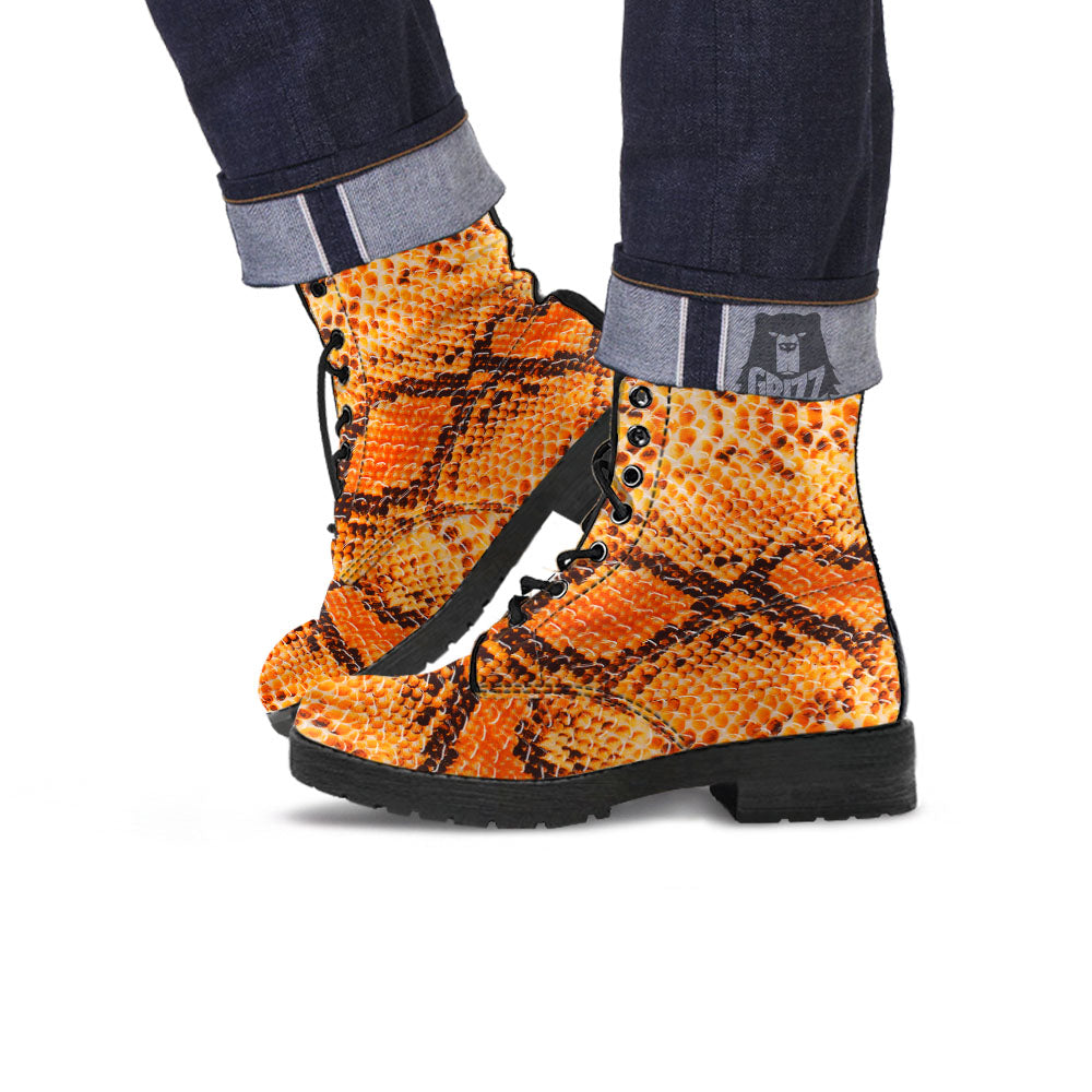 Snakeskin Yellow And Brown Print Leather Boots-grizzshop