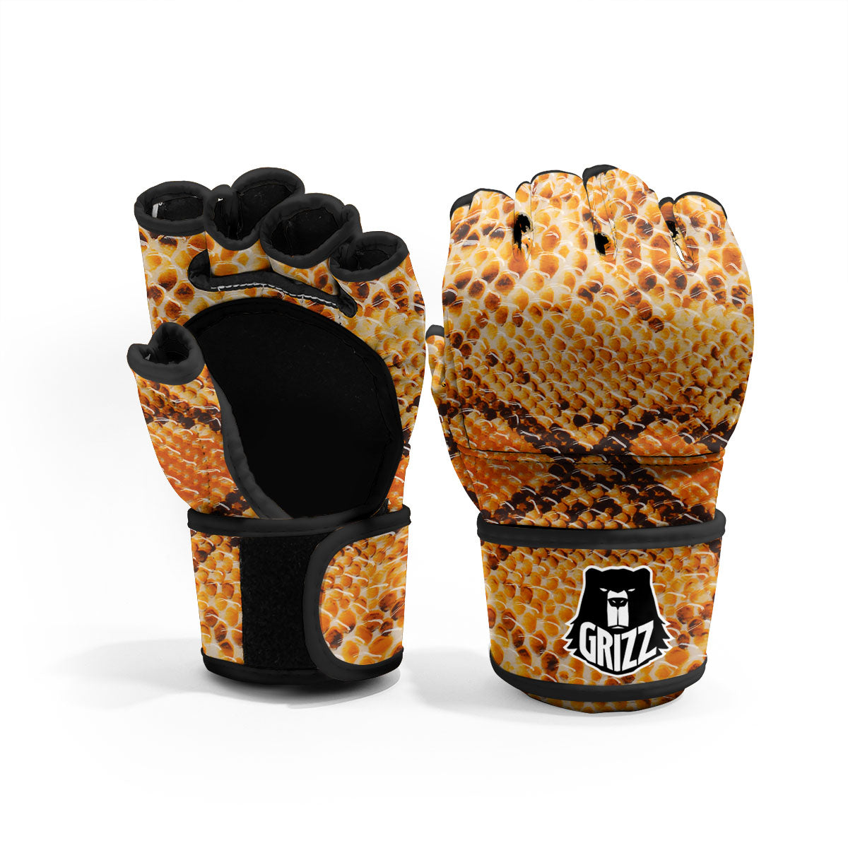 Snakeskin Yellow And Brown Print MMA Gloves-grizzshop