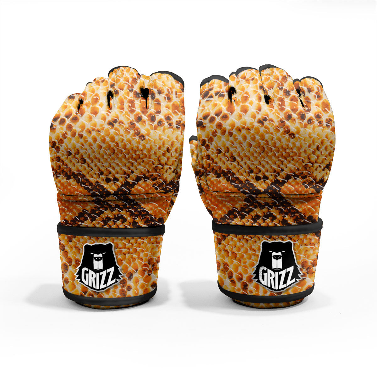 Snakeskin Yellow And Brown Print MMA Gloves-grizzshop