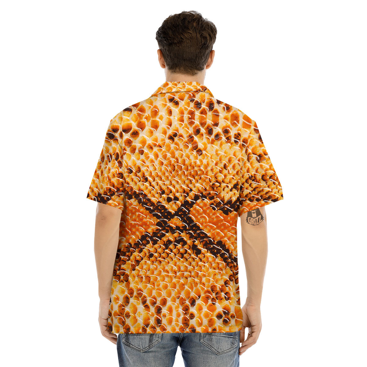 Snakeskin Yellow And Brown Print Men's Hawaiian Shirt-grizzshop