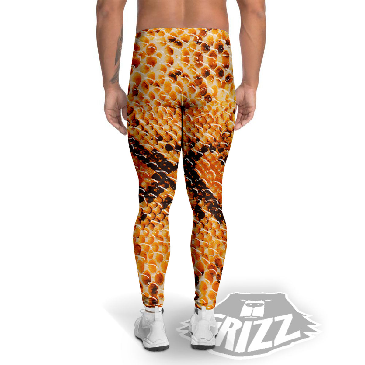 Snakeskin Yellow And Brown Print Men's Leggings-grizzshop