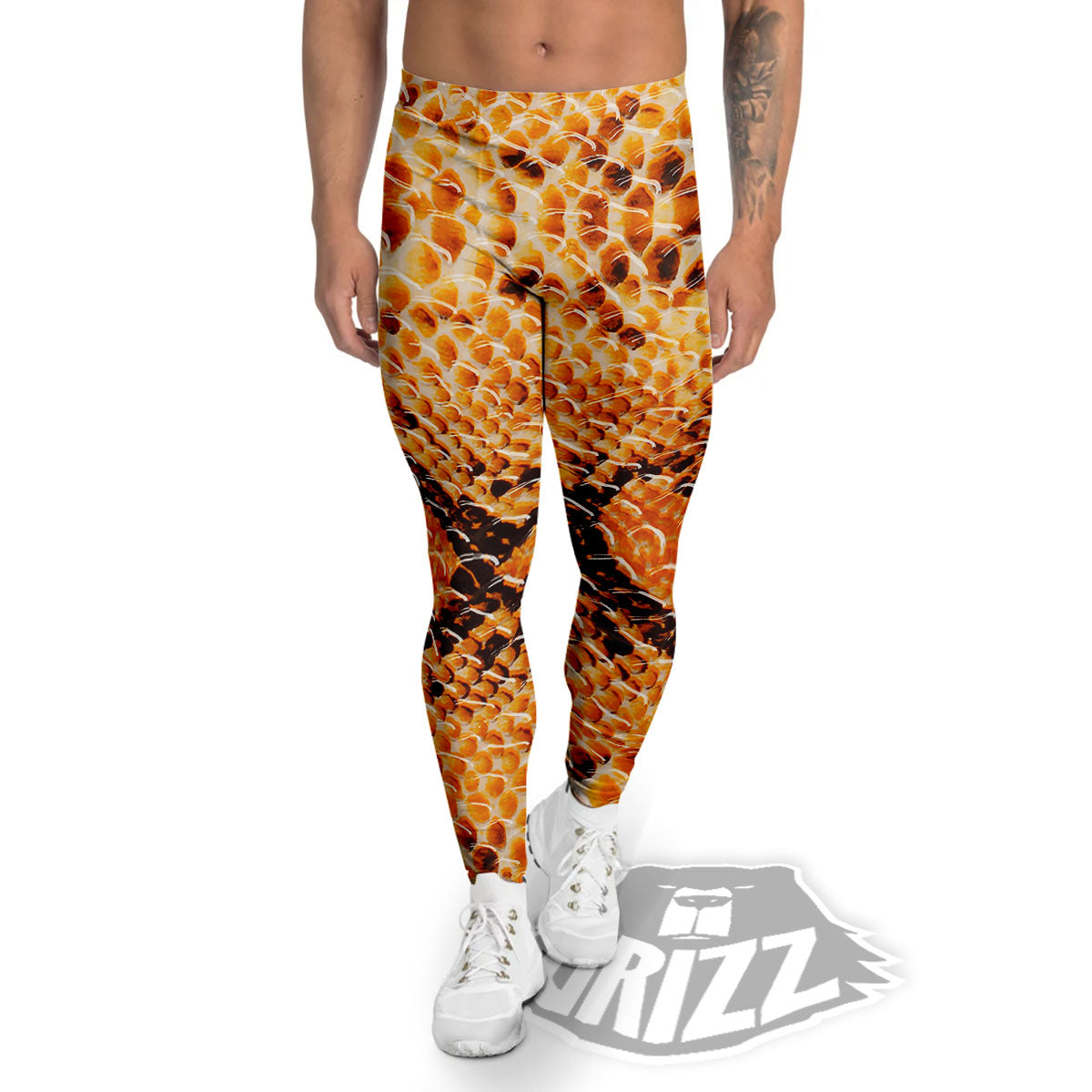 Snakeskin Yellow And Brown Print Men's Leggings-grizzshop