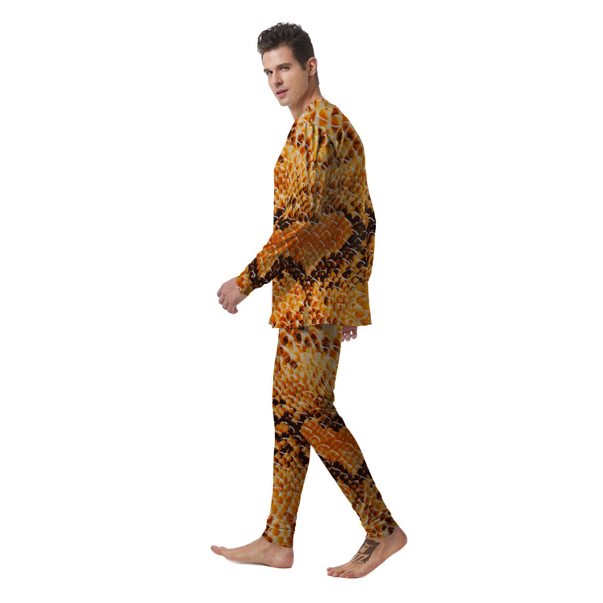 Snakeskin Yellow And Brown Print Men's Pajamas-grizzshop