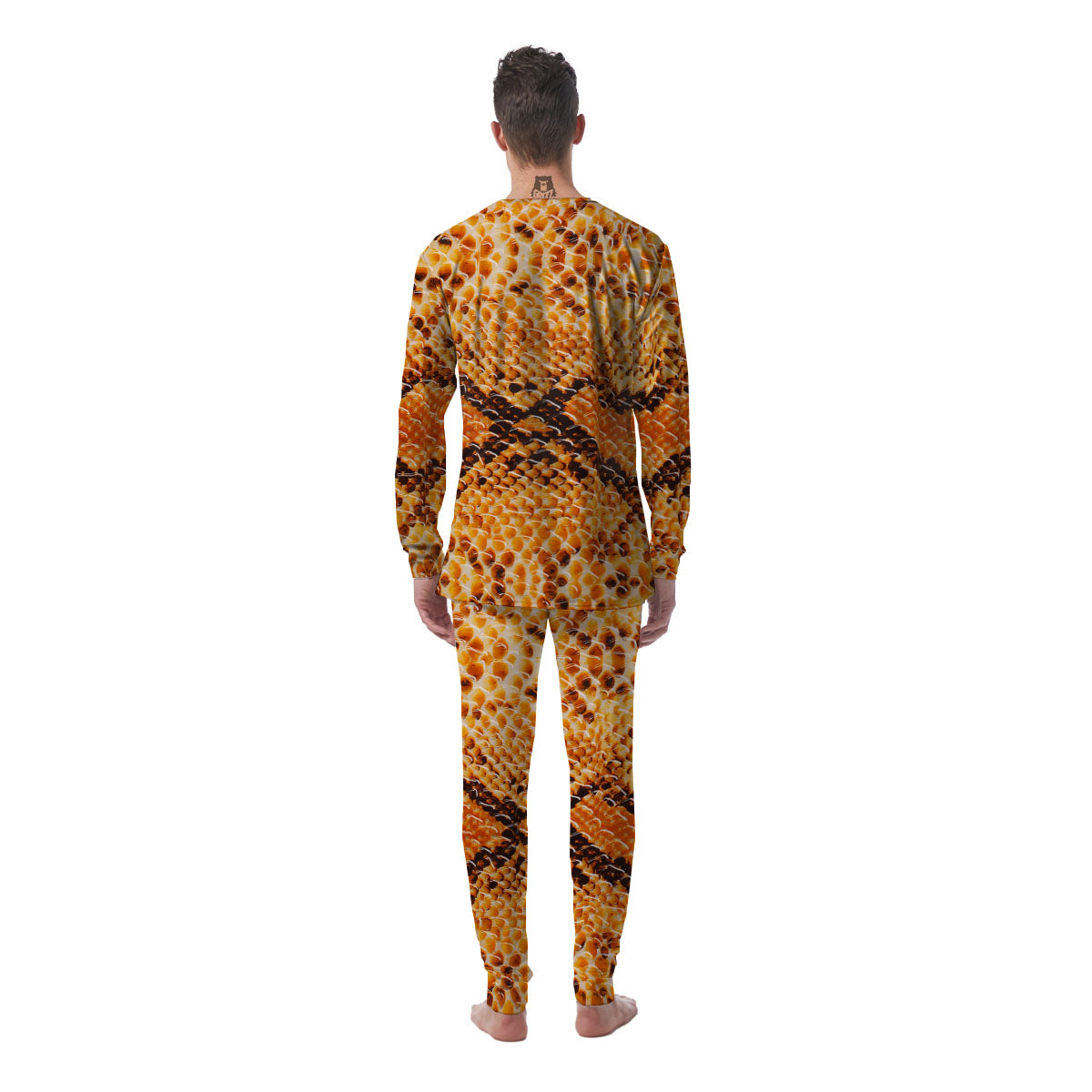 Snakeskin Yellow And Brown Print Men's Pajamas-grizzshop