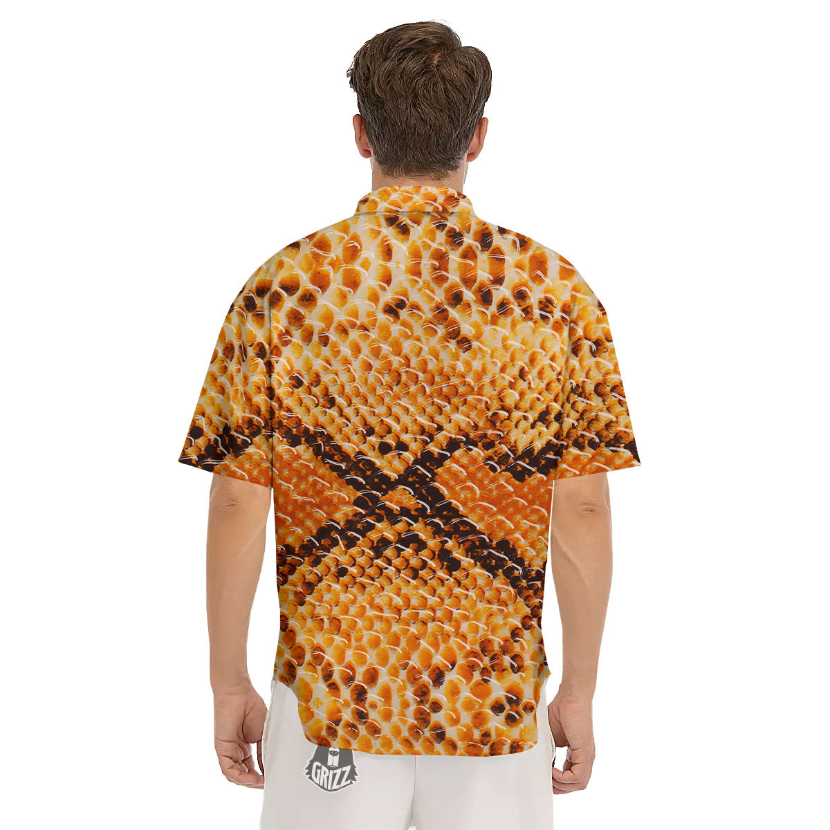Snakeskin Yellow And Brown Print Men's Short Sleeve Shirts-grizzshop