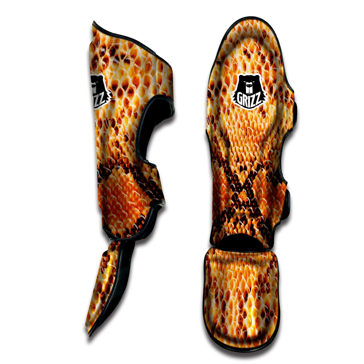 Snakeskin Yellow And Brown Print Muay Thai Shin Guards-grizzshop