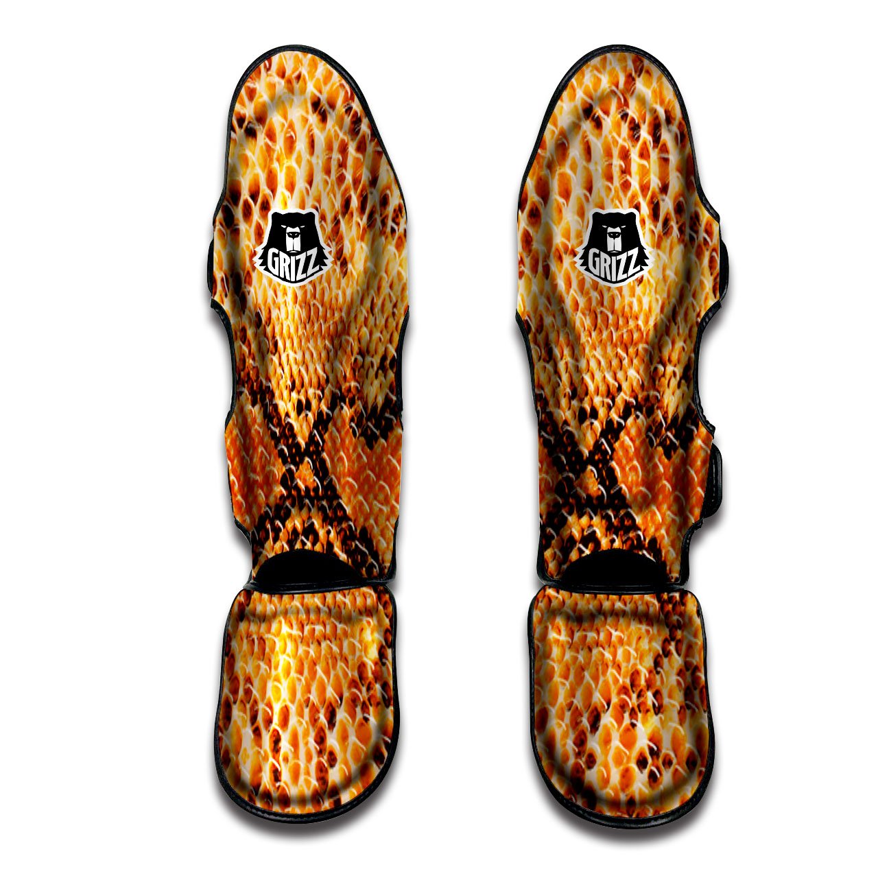 Snakeskin Yellow And Brown Print Muay Thai Shin Guards-grizzshop