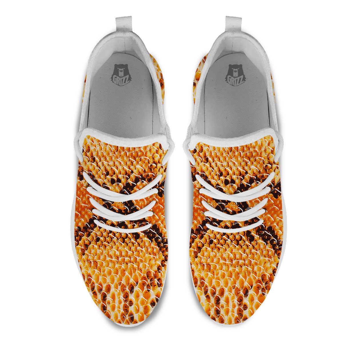 Snakeskin Yellow And Brown Print White Athletic Shoes-grizzshop