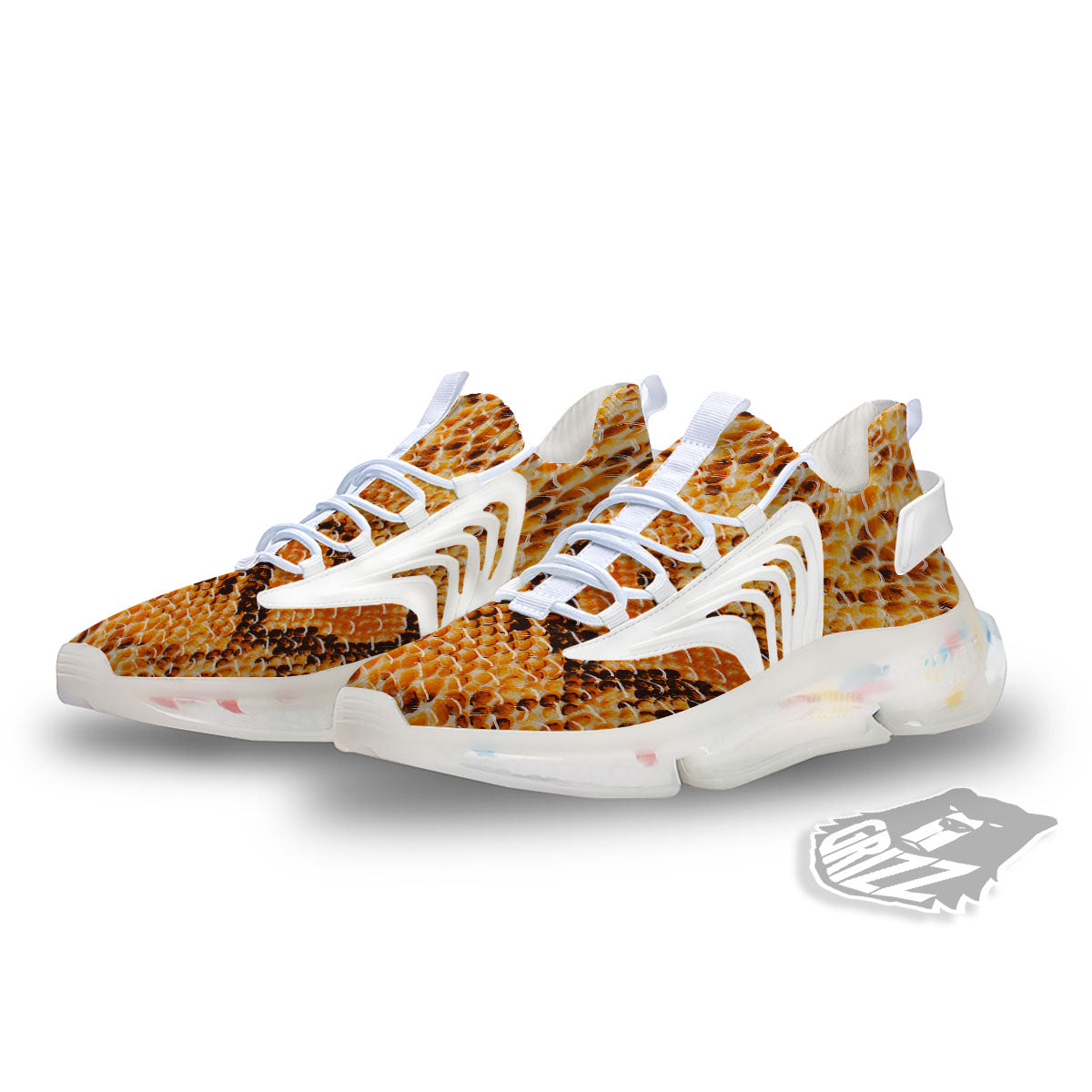 Snakeskin Yellow And Brown Print White Gym Shoes-grizzshop