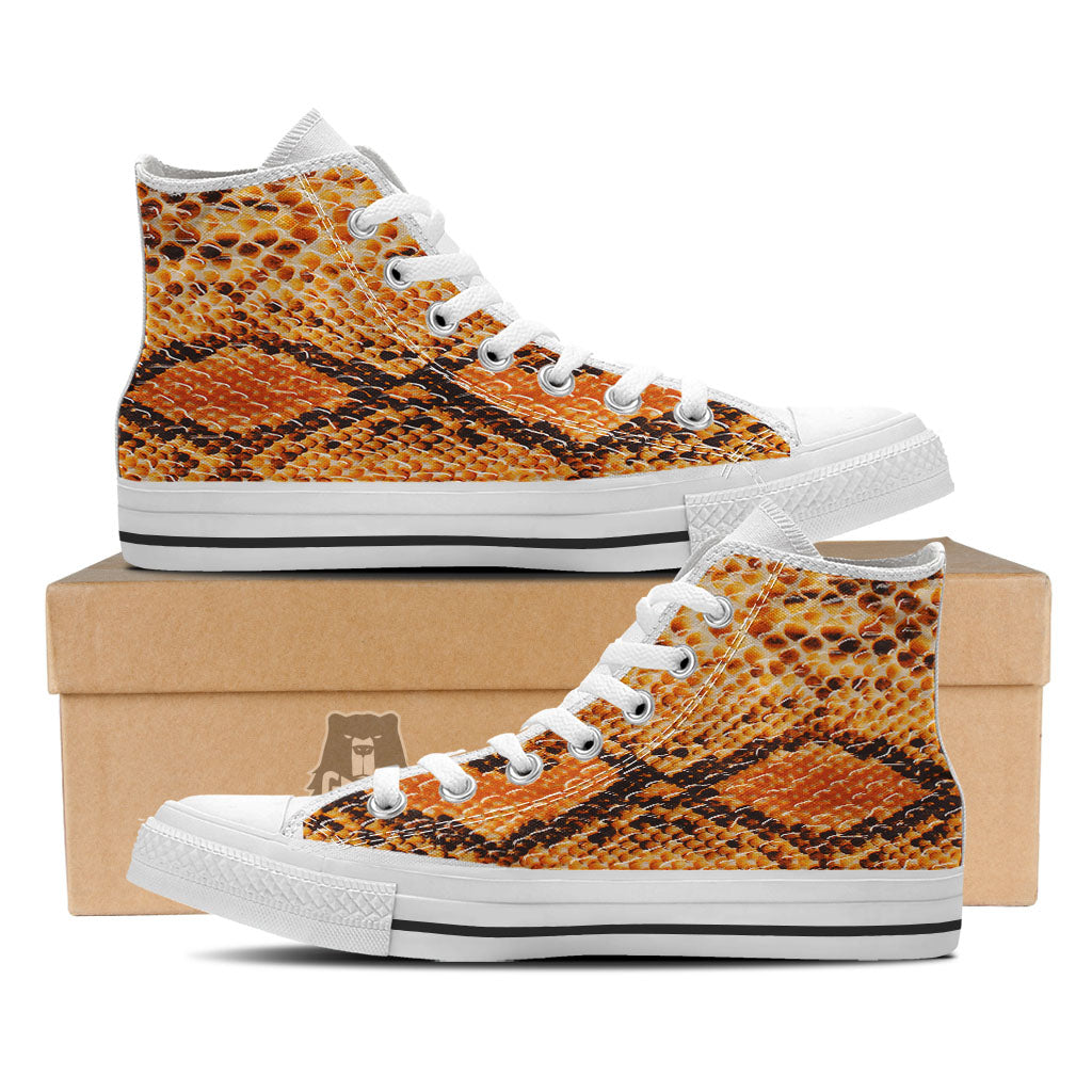 Snakeskin Yellow And Brown Print White High Top Shoes-grizzshop