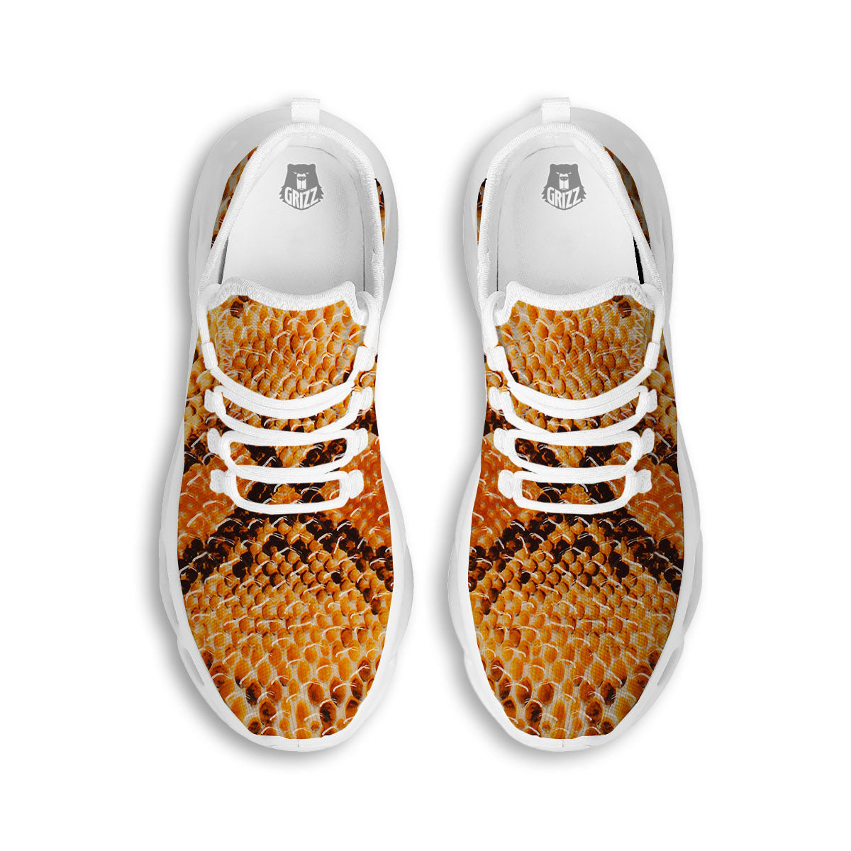 Snakeskin Yellow And Brown Print White Running Shoes-grizzshop