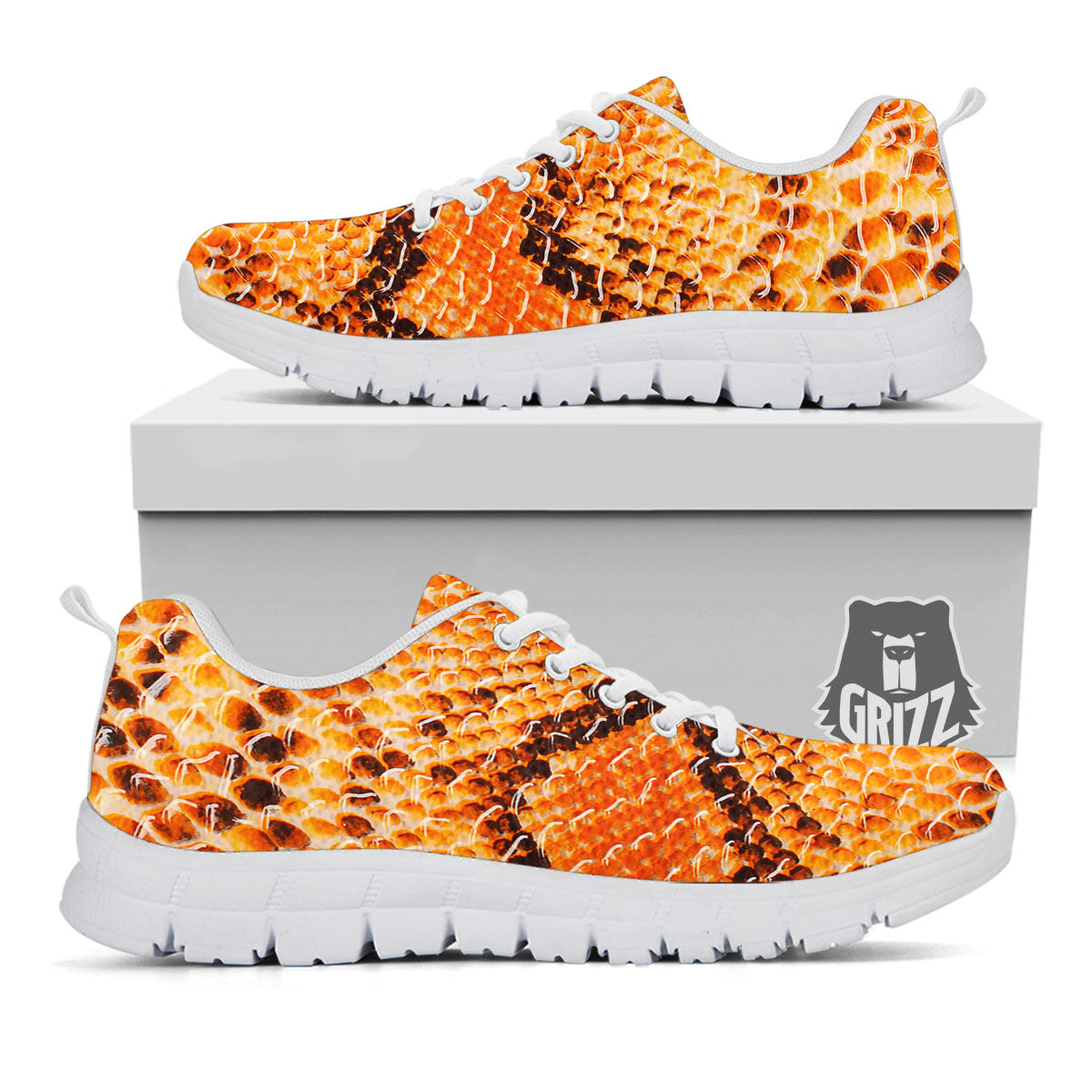 Snakeskin Yellow And Brown Print White Sneaker-grizzshop