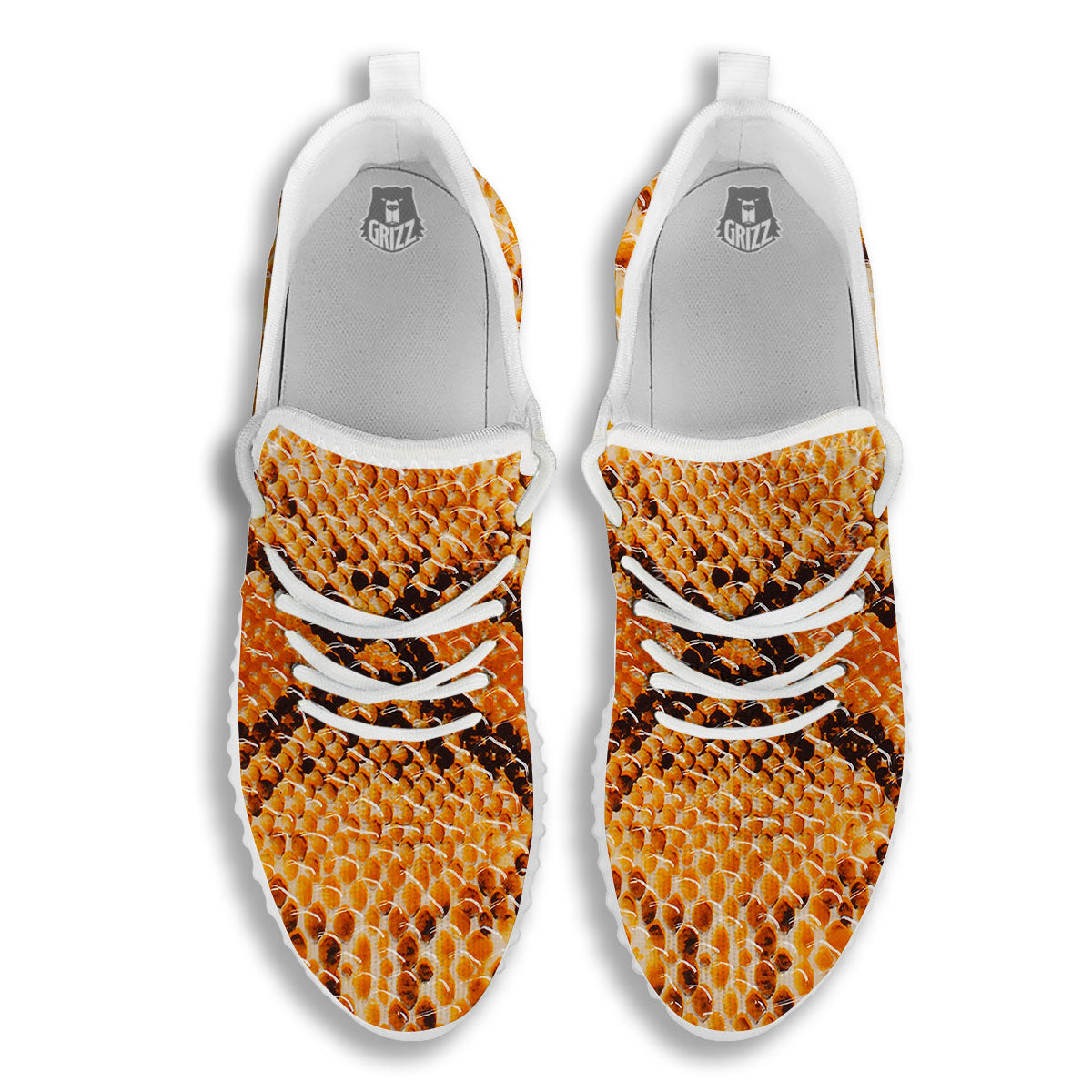 Snakeskin Yellow And Brown Print White Walking Shoes-grizzshop