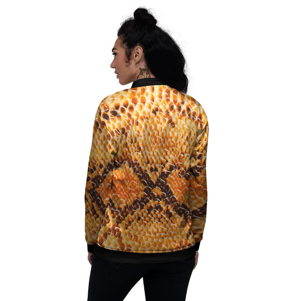 Snakeskin Yellow And Brown Print Women's Bomber Jacket-grizzshop