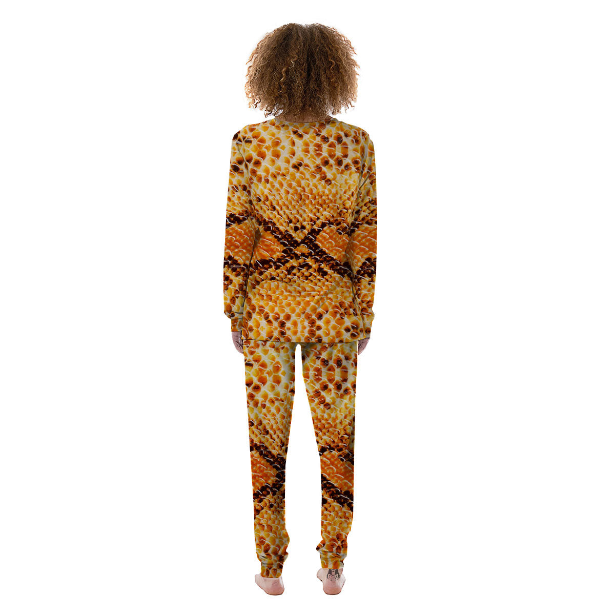 Snakeskin Yellow And Brown Print Women's Pajamas-grizzshop