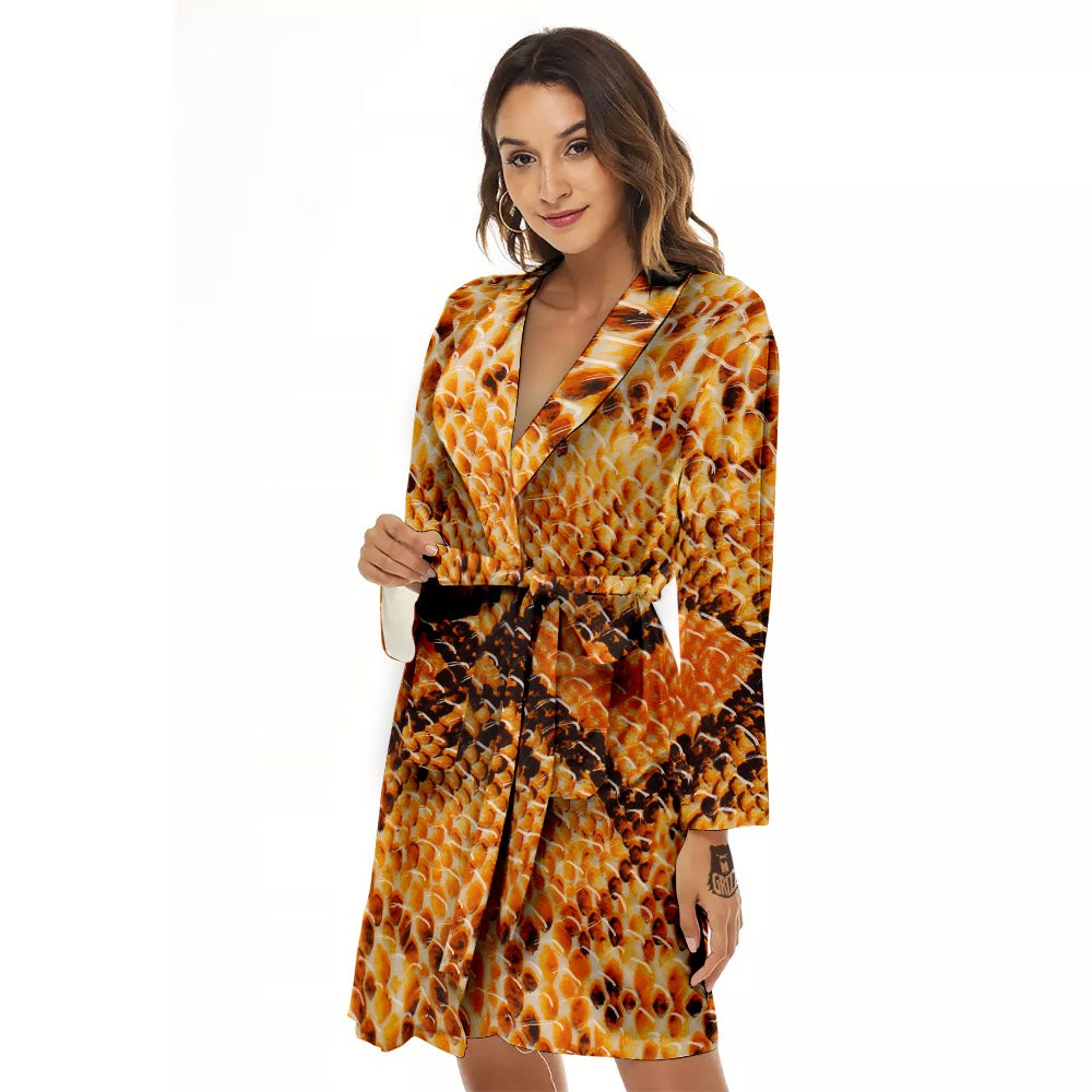 Snakeskin Yellow And Brown Print Women's Robe-grizzshop