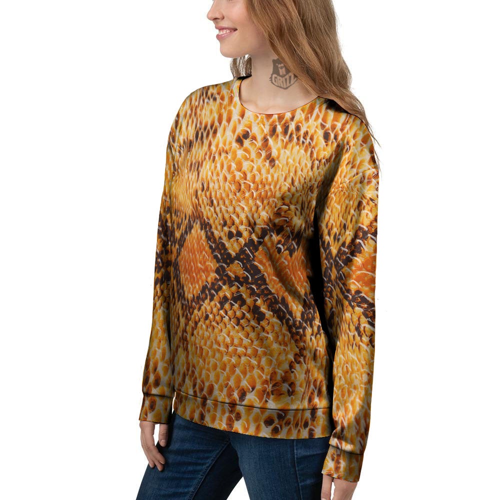 Snakeskin Yellow And Brown Print Women's Sweatshirt-grizzshop