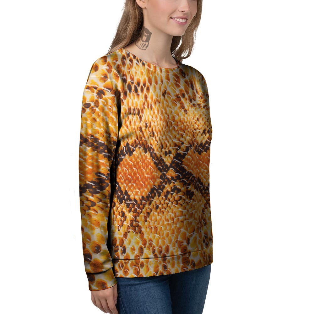 Snakeskin Yellow And Brown Print Women's Sweatshirt-grizzshop
