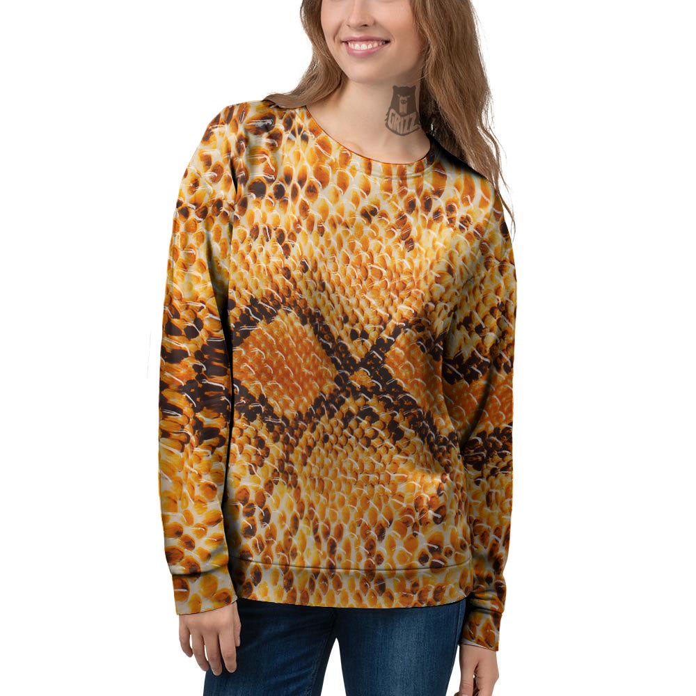 Snakeskin Yellow And Brown Print Women's Sweatshirt-grizzshop
