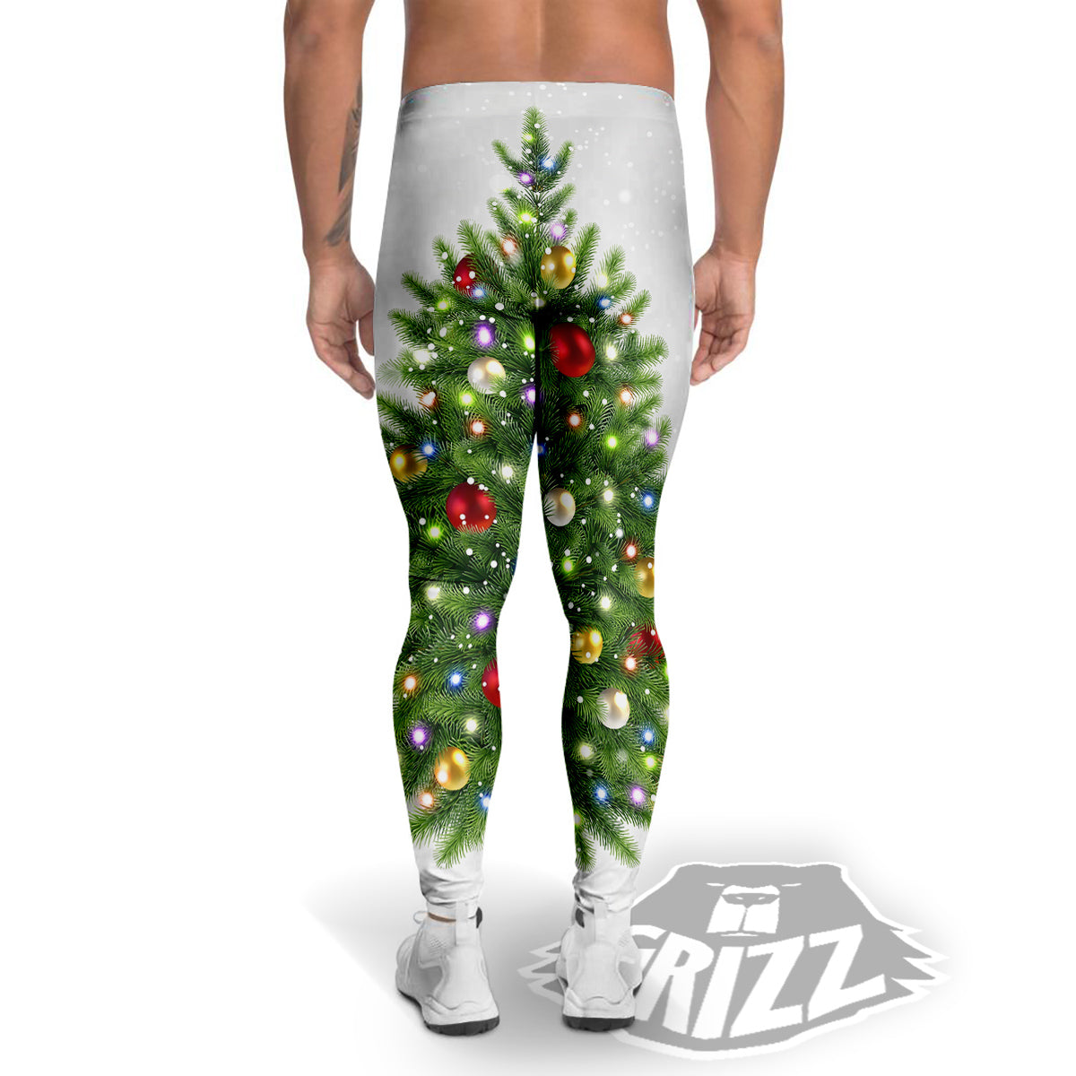 Snow And Christmas Tree Print Men's Leggings-grizzshop