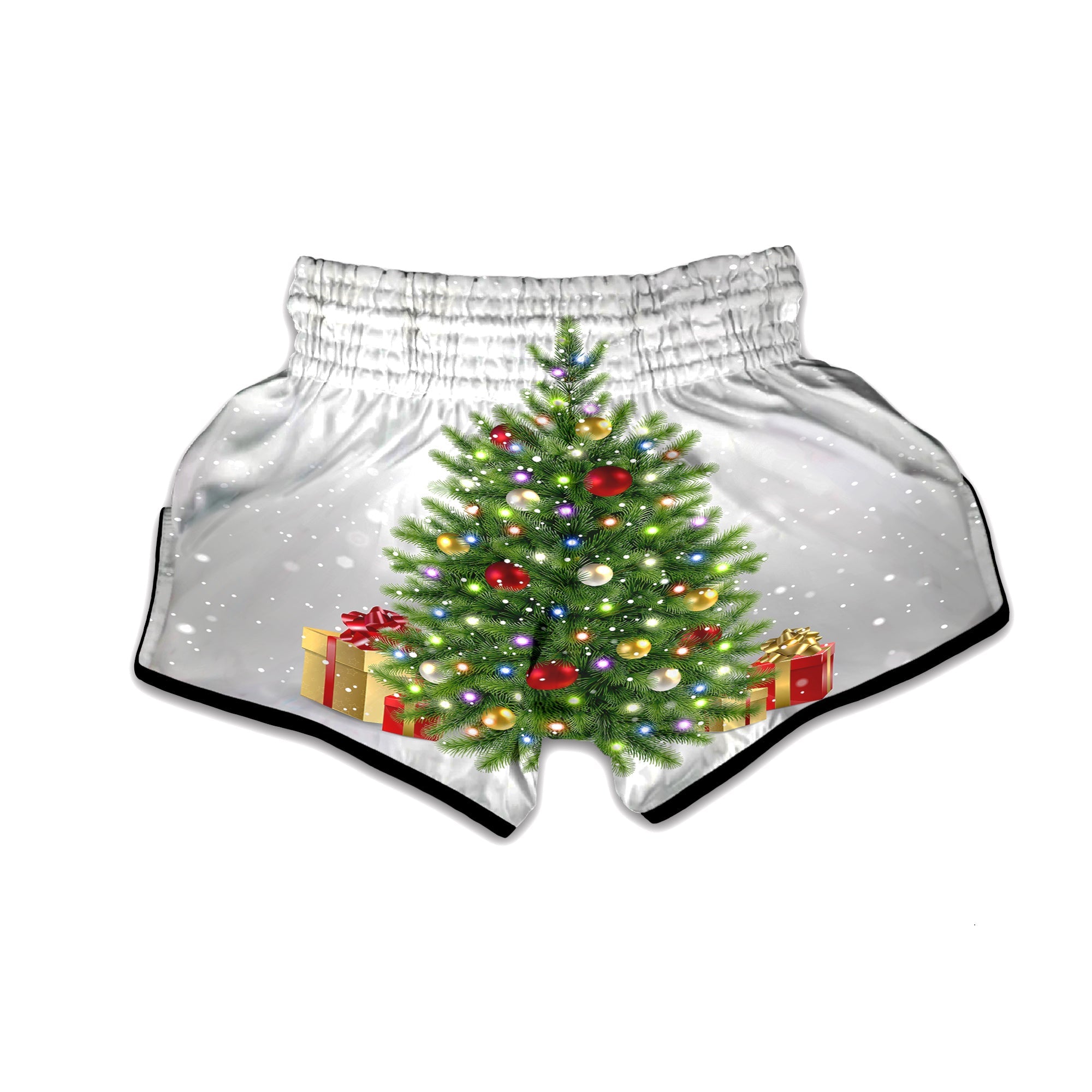 Snow And Christmas Tree Print Muay Thai Boxing Shorts-grizzshop