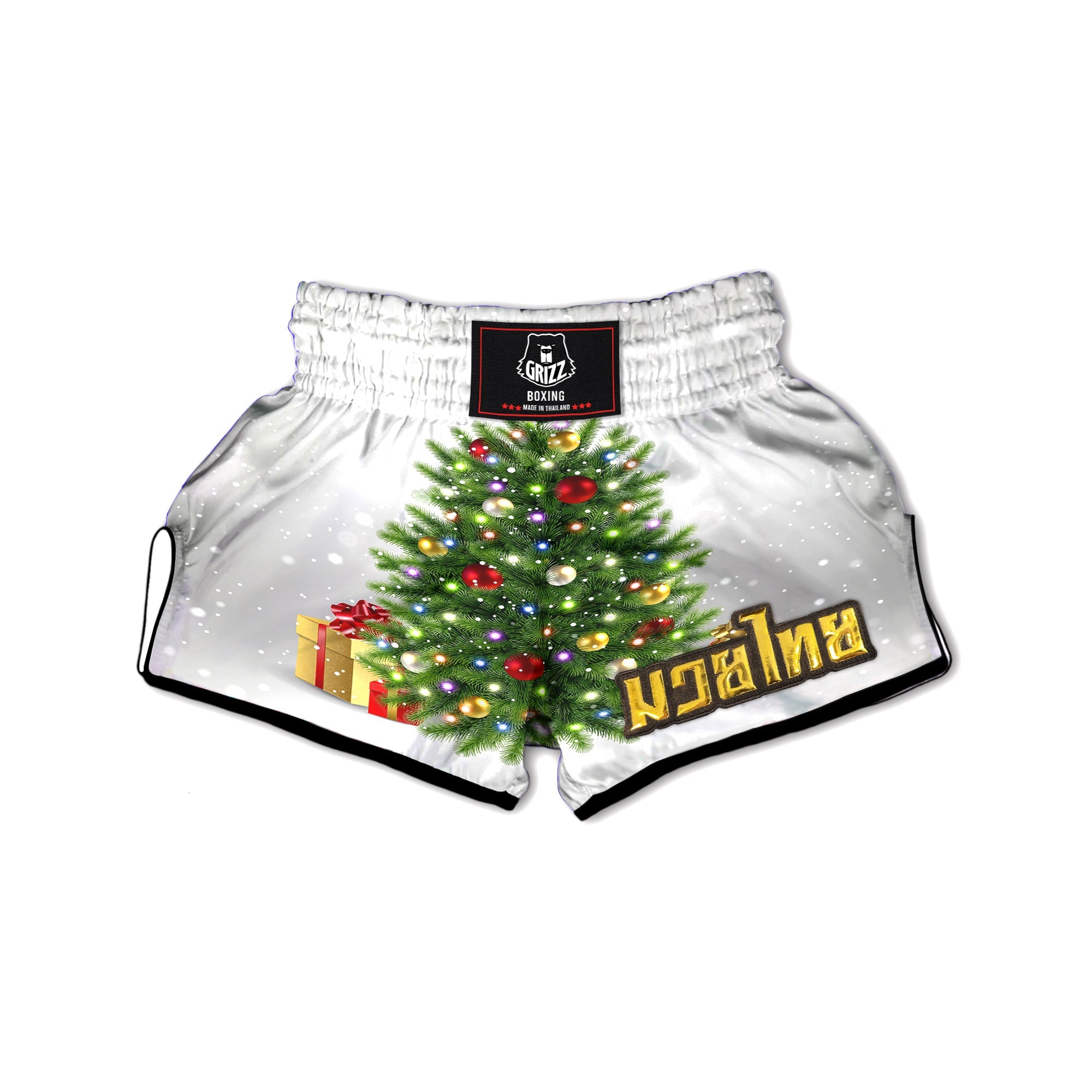 Snow And Christmas Tree Print Muay Thai Boxing Shorts-grizzshop