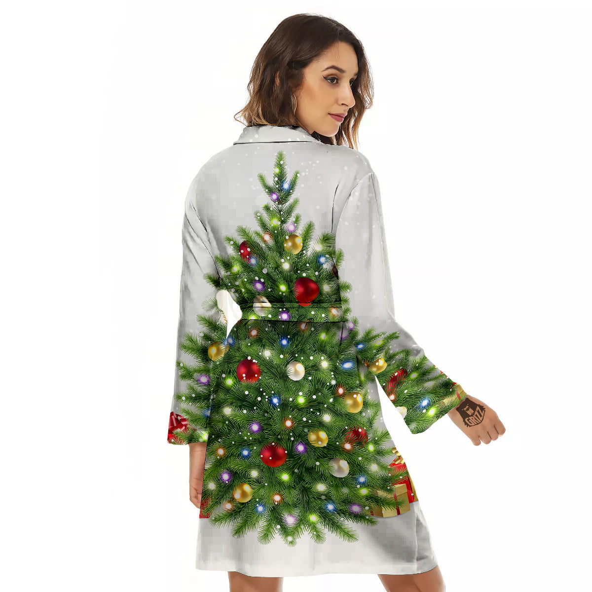 Snow And Christmas Tree Print Women's Robe-grizzshop