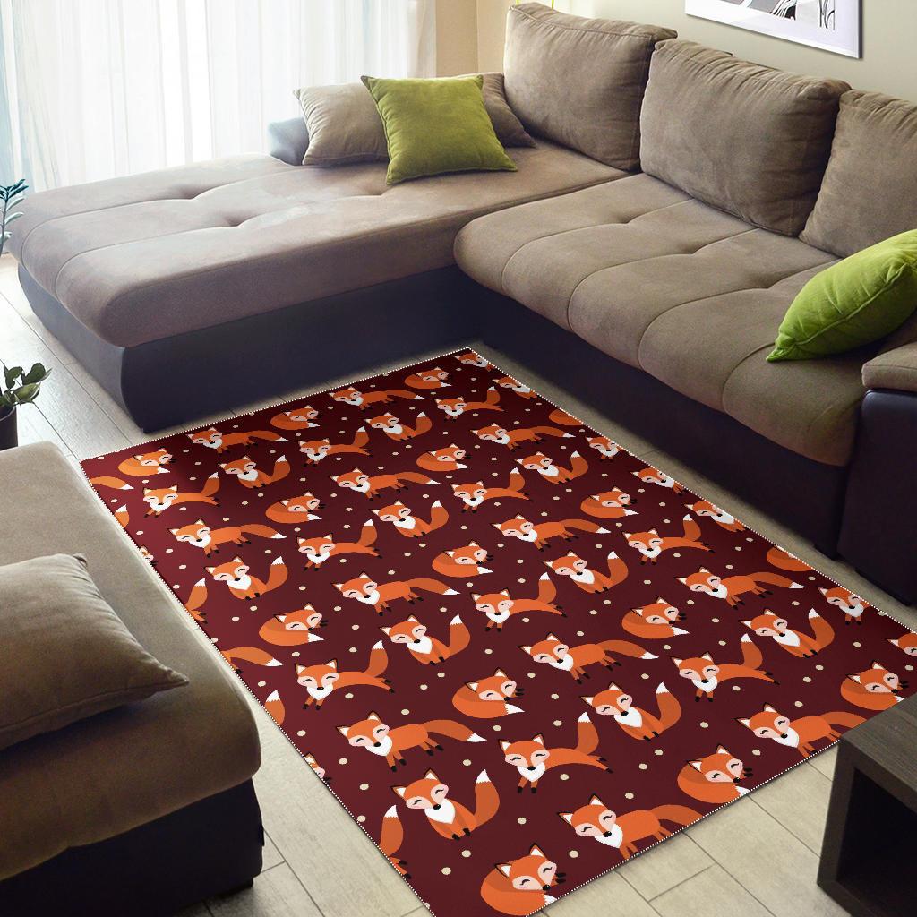 Snow Fox Pattern Print Floor Mat-grizzshop