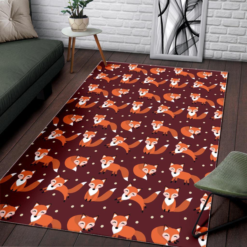 Snow Fox Pattern Print Floor Mat-grizzshop