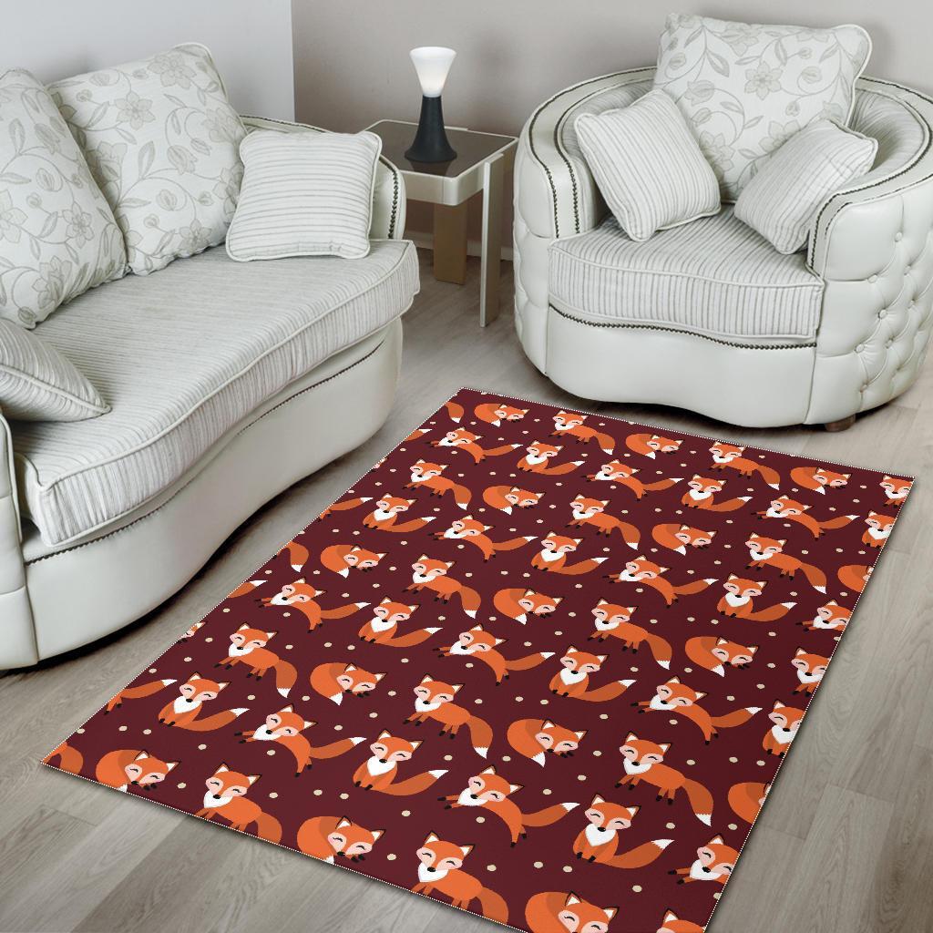 Snow Fox Pattern Print Floor Mat-grizzshop