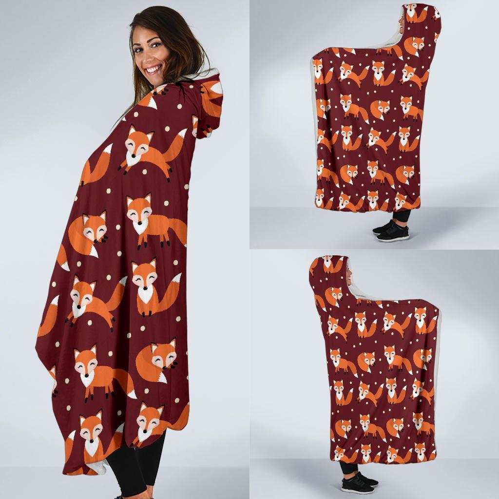 Snow Fox Pattern Print Hooded Blanket-grizzshop