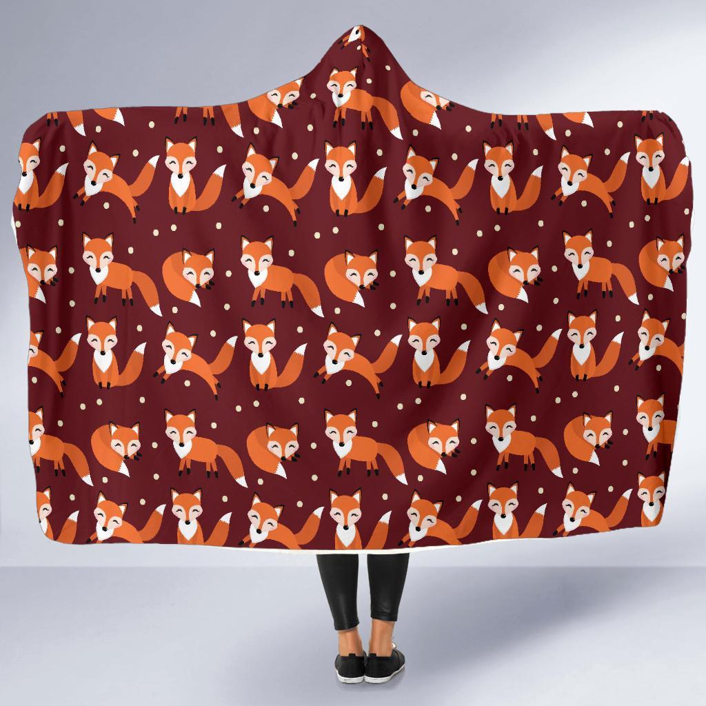 Snow Fox Pattern Print Hooded Blanket-grizzshop