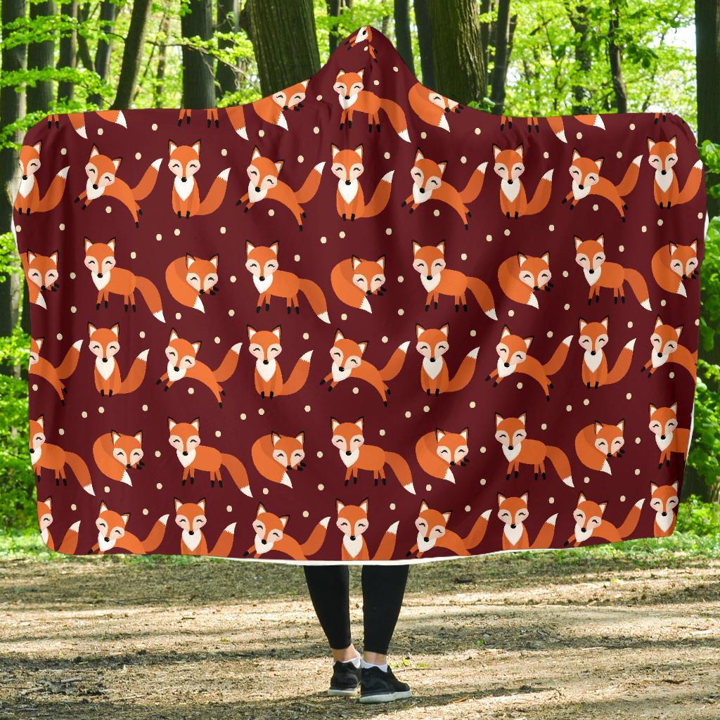 Snow Fox Pattern Print Hooded Blanket-grizzshop