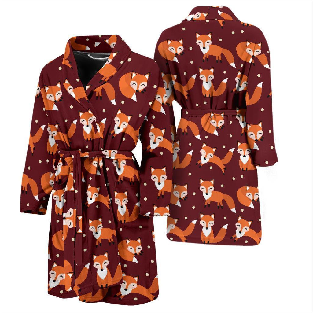 Snow Fox Pattern Print Men Long Robe-grizzshop