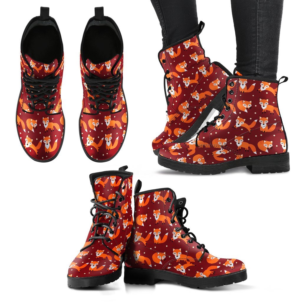 Snow Fox Pattern Print Men Women Leather Boots-grizzshop