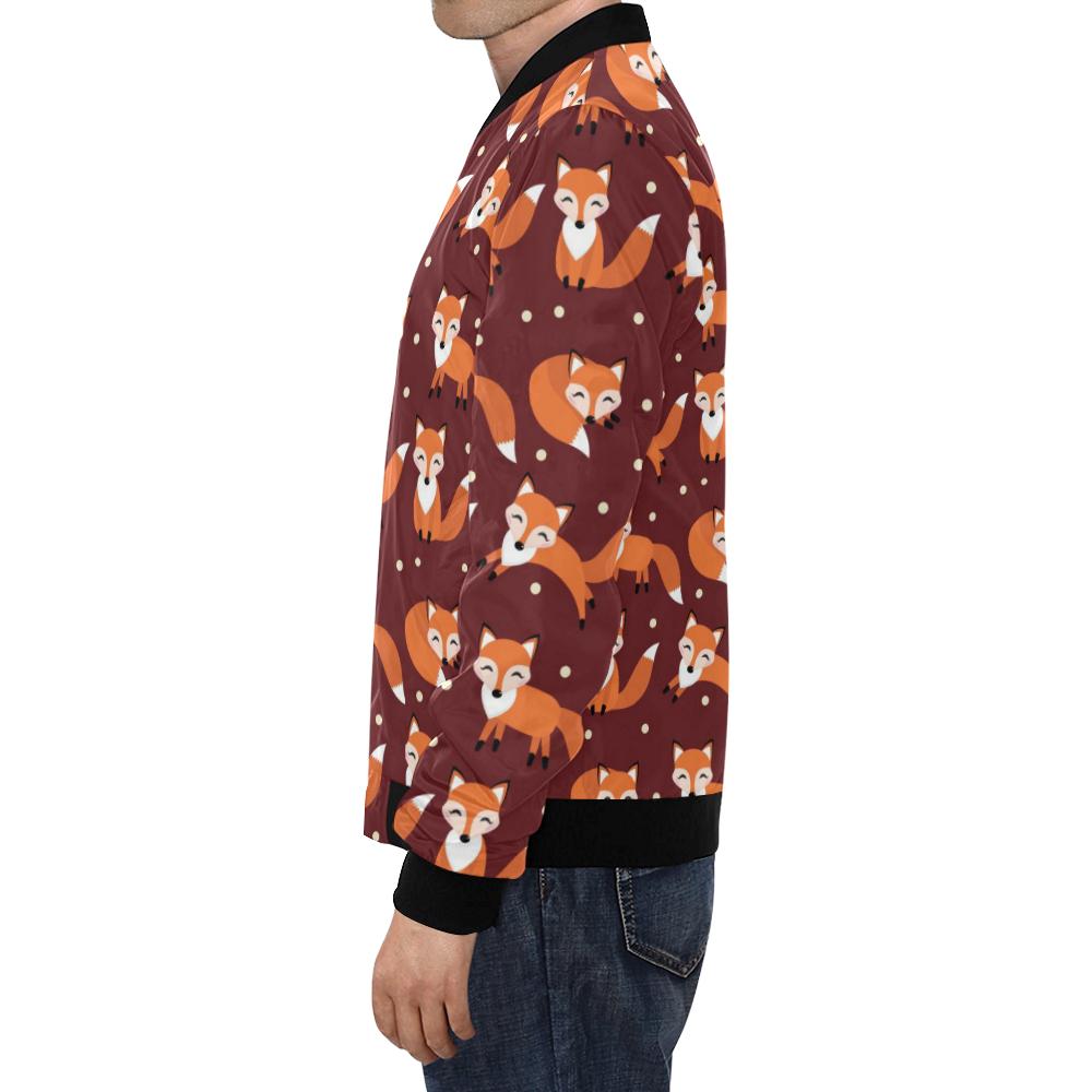 Snow Fox Pattern Print Men's Bomber Jacket-grizzshop